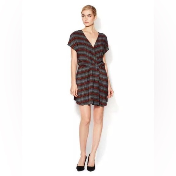 Maje Solene Silk Geometric Mixed Print V-Neck Women’s Mini Dress Size Medium - Picture 2 of 4